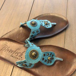 Blowfish Teal Leather Studded Sandals